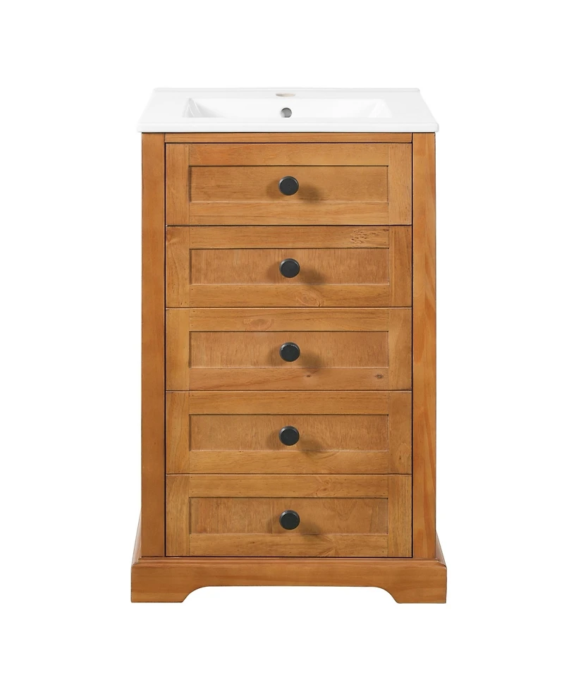 Busdays 20-Inch Small Bathroom Vanity, Integrated Ceramic Sink with Soft-Close Door, Solid Wood Frame