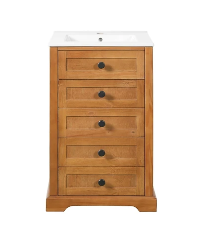 Busdays 20-Inch Small Bathroom Vanity, Integrated Ceramic Sink with Soft-Close Door, Solid Wood Frame