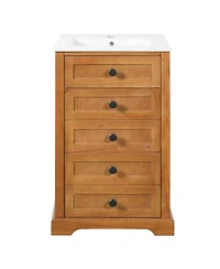 Busdays 20-Inch Small Bathroom Vanity, Integrated Ceramic Sink with Soft-Close Door, Solid Wood Frame