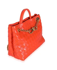 Pre-Owned Bottega Veneta Orange Nappa Intrecciato Small Andiamo With Chain