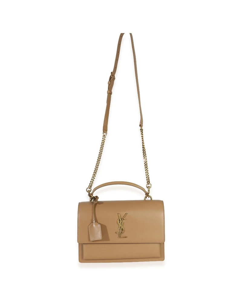 Pre-Owned Saint Laurent Natural Tan Smooth Calfskin Medium Monogram Sunset Satchel
