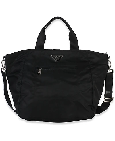 Pre-Owned Prada Black Tessuto Saffiano Leather Large Weekender Tote