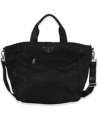 Pre-Owned Prada Black Tessuto Saffiano Leather Large Weekender Tote