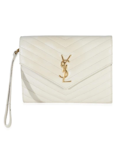 Pre-Owned Saint Laurent Creama Soft Grain De Poudre Triquilt Monogram Clutch
