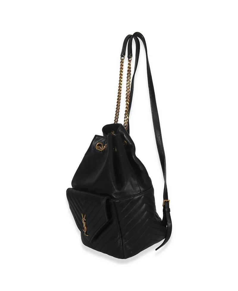 Pre-Owned Saint Laurent Black Matelasse Lambskin Monogram Joe Backpack