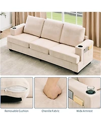 gaomon 89 Comfy Couches with Deep Seat, Modern 3-Seater Sofa Cup Holders and Side Storage Pockets for Living Room Apartment Lounge