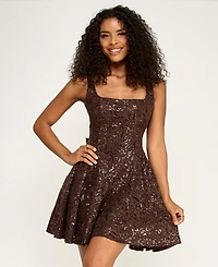 Emerald Sundae Juniors' Embroidered Sleeveless Square Neck Dress