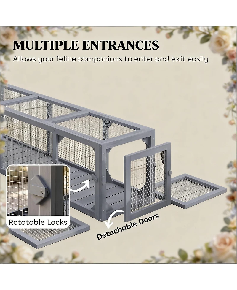 Zeus & Ruta Outdoor Spacious Wooden Cat Enclosure with Tunnel Run, Window View and Play Area