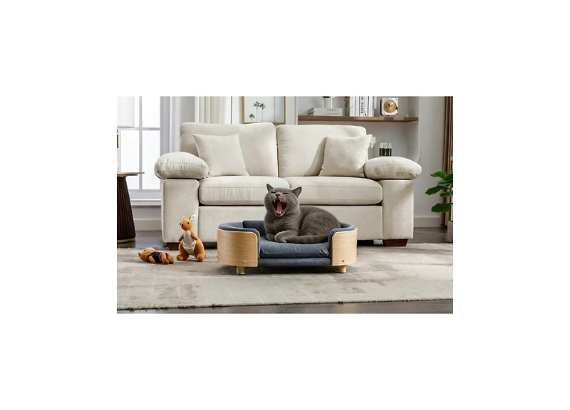 Zeus & Ruta Scandinavian Style Elevated Cat Bed with Solid Wood Legs Velvet Cushion Mid Size