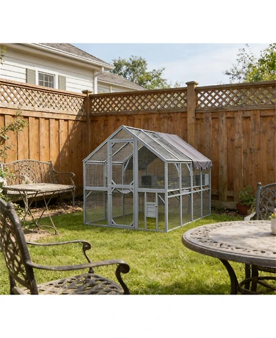 Zeus & Ruta Large Outdoor Cat House 110" Playpen with Platforms and Upgrade Waterproof Cover for Kittens