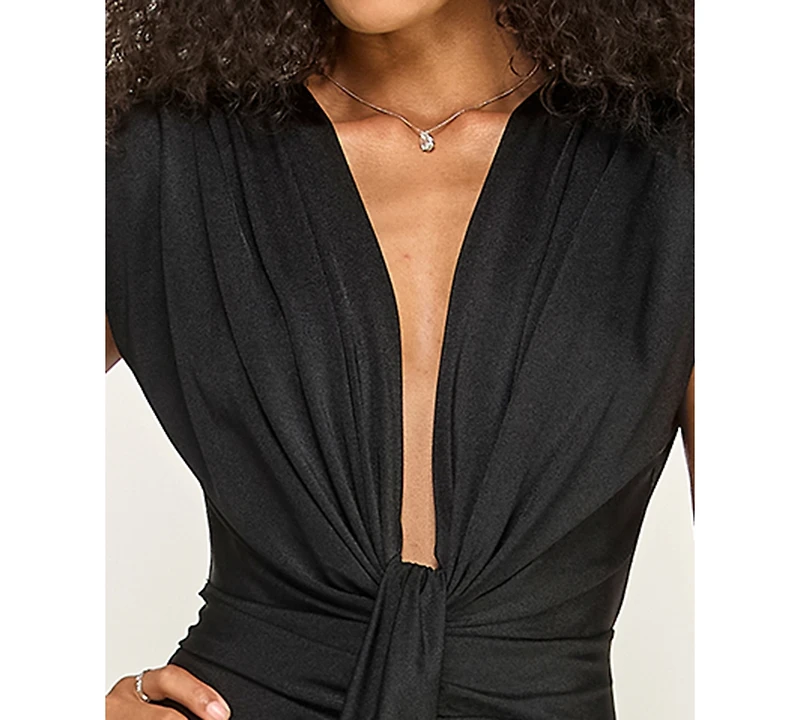 Katia Rae Juniors' Plunging Neck Bodycon Midi Dress