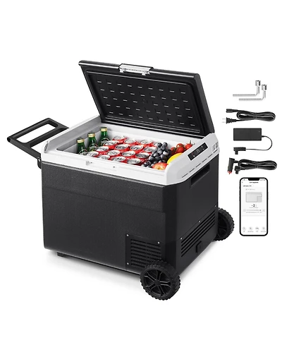 Mecale 63.4QT/60L 12 Volt Car Refrigerator, Portable Electric Cooler with Wheels and Handle, -468, 12/24V Dc and 100-240V Ac