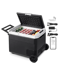 Mecale 63.4QT/60L 12 Volt Car Refrigerator, Portable Electric Cooler with Wheels and Handle, -468, 12/24V Dc and 100-240V Ac