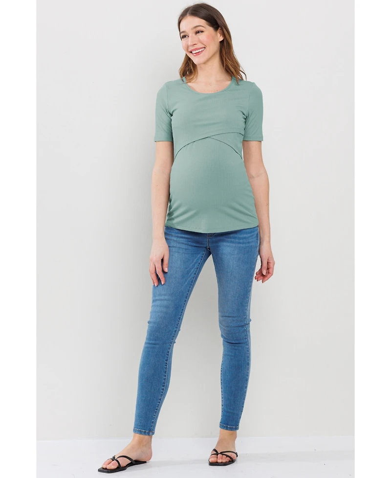 Hello Miz Maternity Short Sleeve Ribbed Crossover Nursing T-Shirt