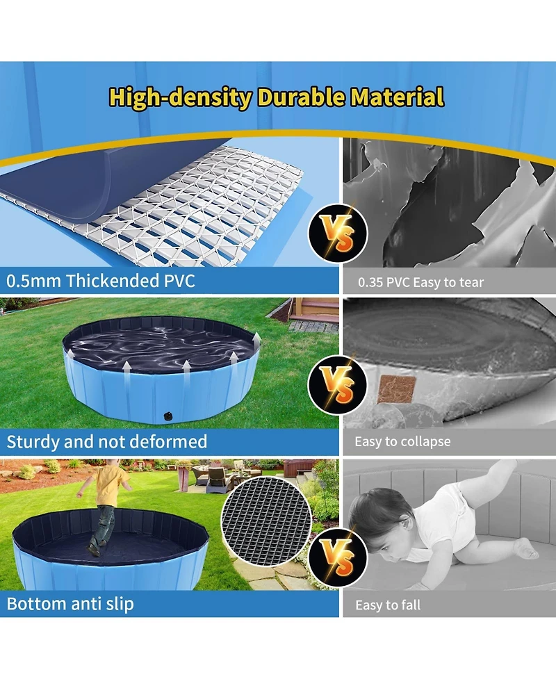 Aronkl Foldable Dog Pool Collapsible Hard Plastic Non-slip Bath Tub Outdoor Backyard Swimming Pets Multi-purpose