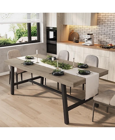 homfan Industrial Dining Table for 6-8, 70.87'' Rectangular Table, Black Metal Frame, Rustic Wood Top, Modern Furniture Home, Living Room, Patio