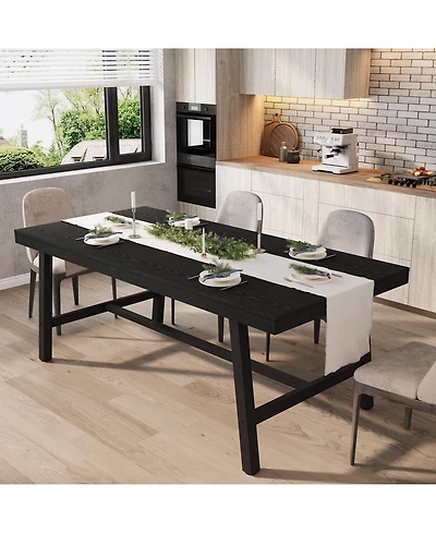 homfan Industrial Dining Table for 6-8, 70.87'' Rectangular Table, Black Metal Frame, Rustic Wood Top, Modern Furniture Home, Living Room, Patio