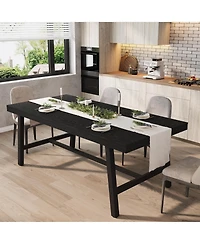 homfan Industrial Dining Table for 6-8, 70.87'' Rectangular Table, Black Metal Frame, Rustic Wood Top, Modern Furniture Home, Living Room, Patio