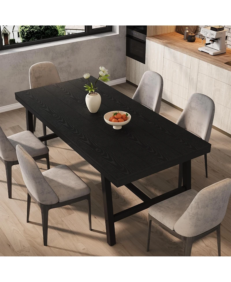 homfan Industrial Dining Table for 6-8, 70.87'' Rectangular Table, Black Metal Frame, Rustic Wood Top, Modern Furniture Home, Living Room, Patio