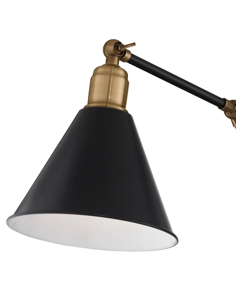 360 Lighting Wray Modern Wall Lamps Set of 2 Painted Black Brass Hardwire Light Fixture Adjustable Arm Metal Cone Shade for Bedroom Reading