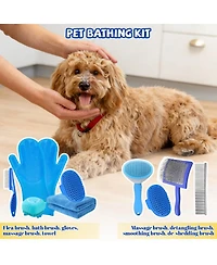Aronkl 8pcs Pet Grooming Bath Kit with Slicker Brush Deshedding Rake Towel Gloves Combs Scrubber for Dogs Cats Rabbits