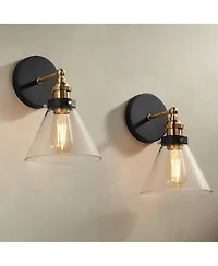 360 Lighting Burke Industrial Wall Light Sconces Set of 2, Hardwire Fixture Clear Glass for Bathroom Hallway