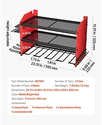 Mecale Wall-Mount Power Tool Organizer, 3-Tier Storage Rack with 4 Drill Holders, Side Pegboards, Garage Tool Storage Rack