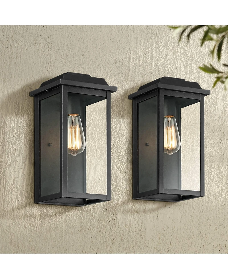John Timberland Eastcrest Modern Outdoor Wall Light Fixtures Set of 2 Textured Black Metal 14" Clear Glass for Post Exterior Barn Deck House