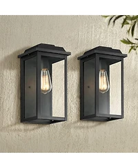 John Timberland Eastcrest Modern Outdoor Wall Light Fixtures Set of 2 Textured Black Metal 14" Clear Glass for Post Exterior Barn Deck House