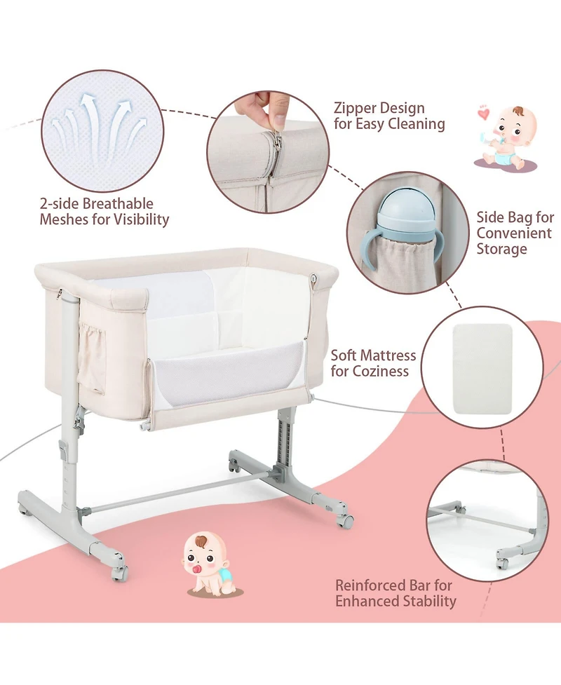Sugift Portable Baby Bedside Bassinet with Adjustable Heights and Bag