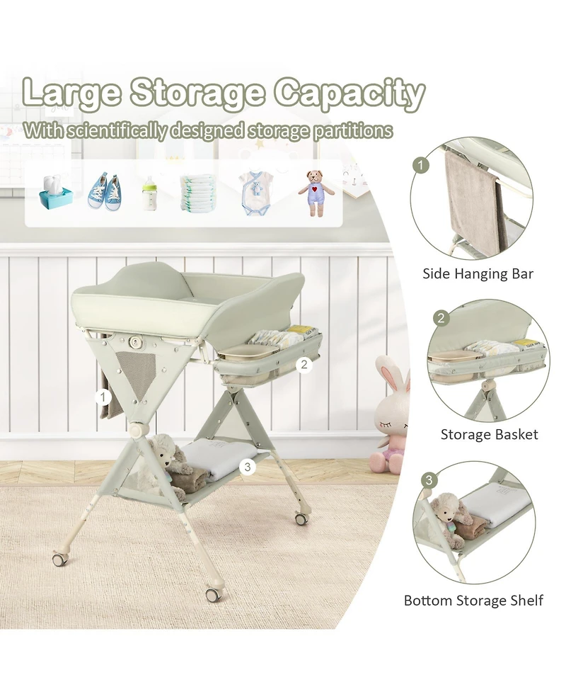 Sugift Baby Diaper Changing Table with Water Basin and Wheels