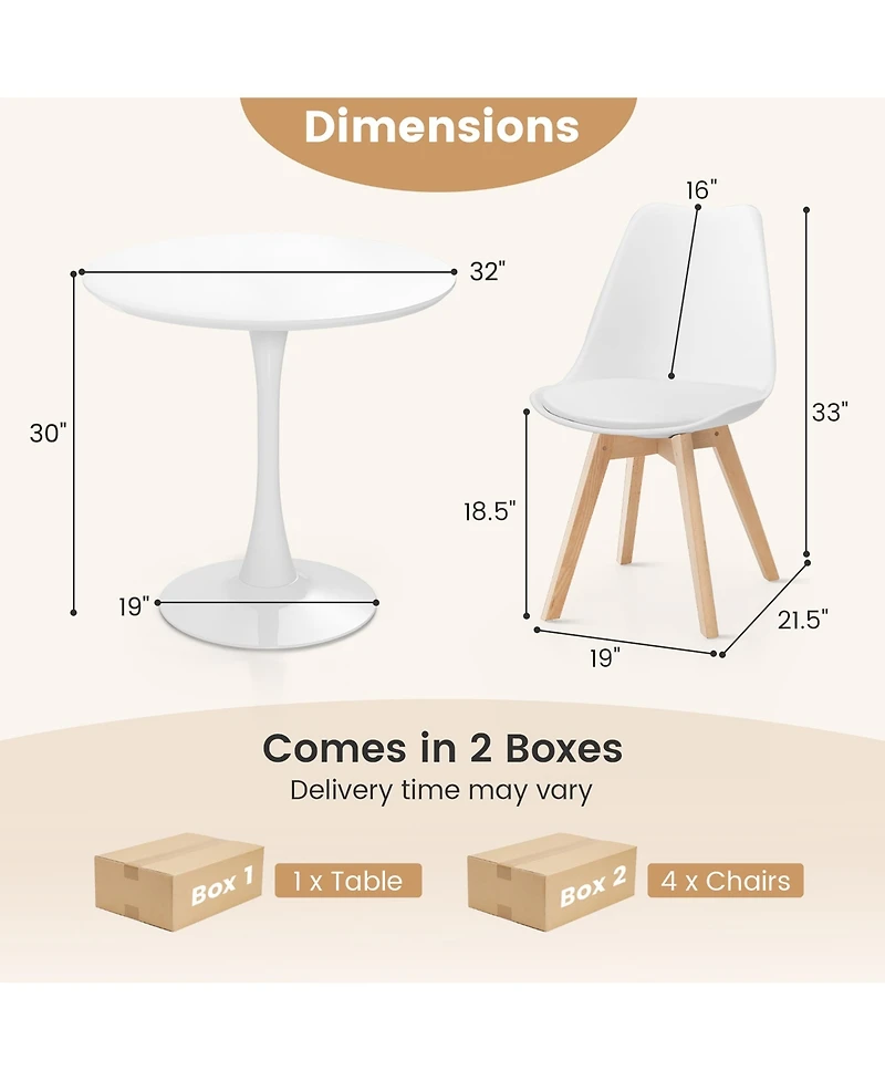 Gymax Modern 5 Pcs Dining Set Round Dining Table 4 Chairs for Small Space Kitchen