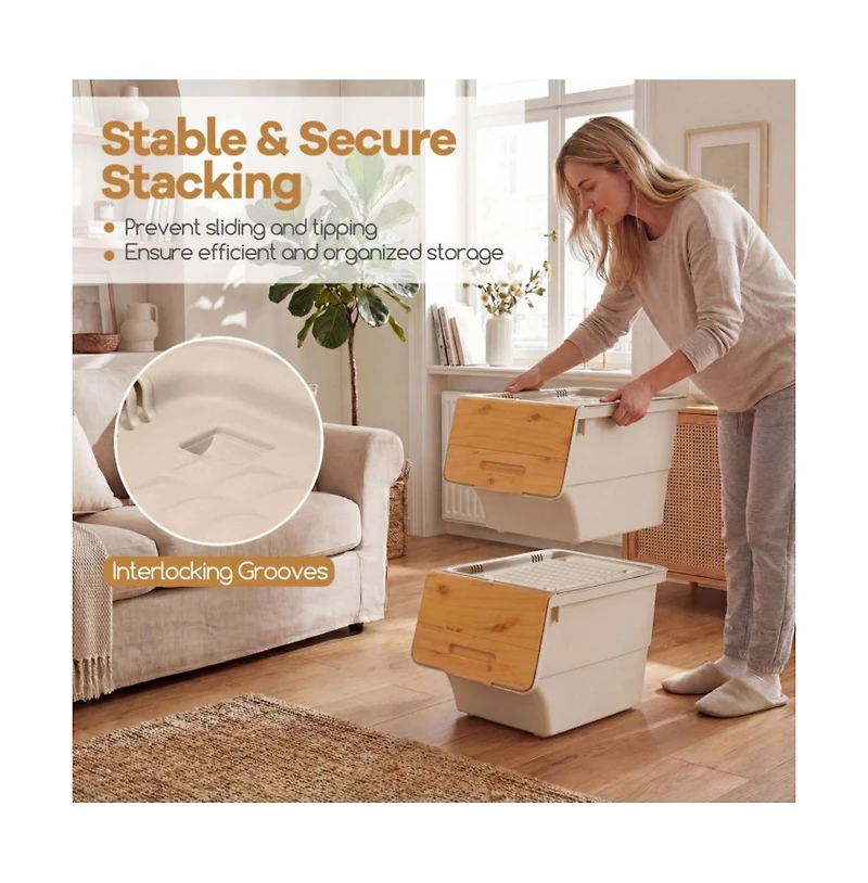 Gouun 3 Pieces Storage Bins on Wheels Stackable Plastic Boxes with Stay-Open Lid Small