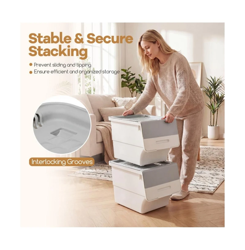 Gouun 3 Pieces Storage Bins on Wheels Stackable Plastic Boxes with Stay-Open Lid Medium