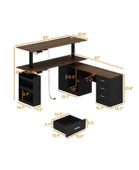 Homsee 63 In. Electric Standing Desk with Drawers and Shelves,Adjustable Height Desk, L-Shaped Design