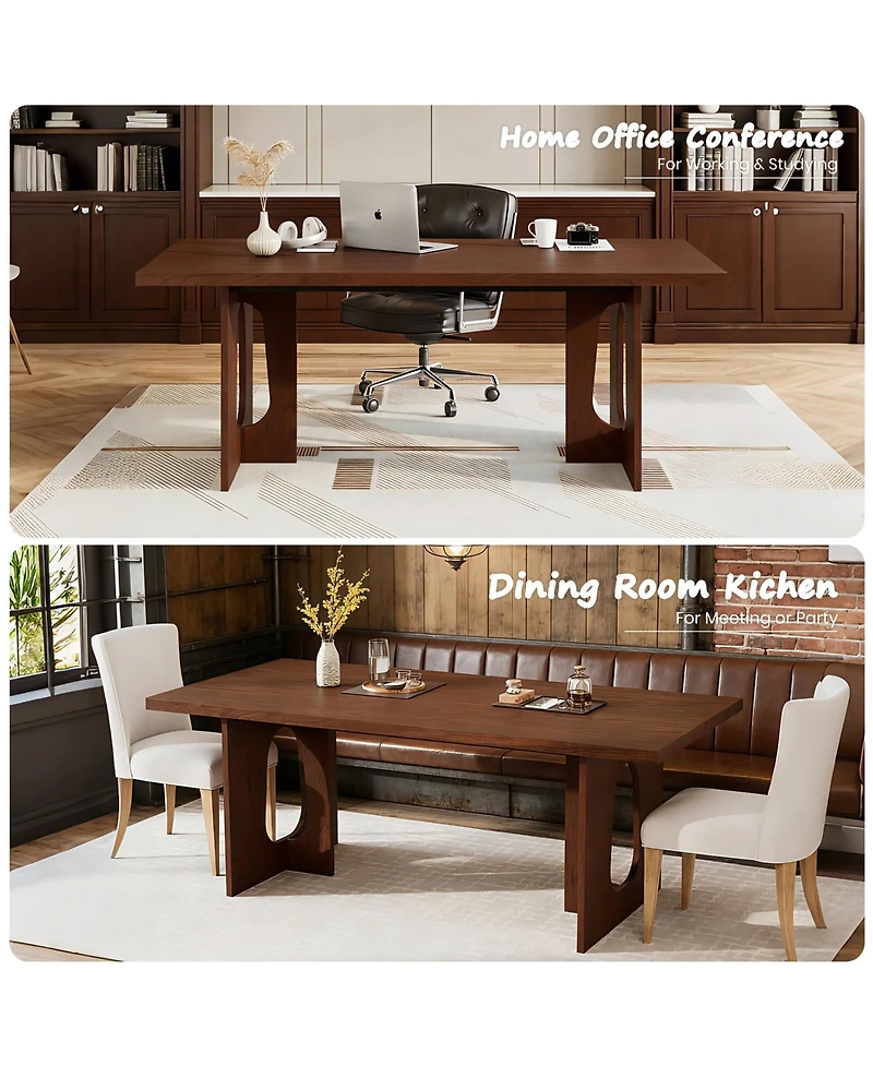 homfan Modern Rectangular Dining Table for 6-8, 71" Wooden Tabletop, Metal Pedestal Legs, Rustic Farmhouse Style, Home, Apartment, Conference Room