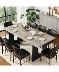 homfan Modern Rectangular Dining Table for 6-8, 71" Wooden Tabletop, Metal Pedestal Legs, Rustic Farmhouse Style, Home, Apartment, Conference Room