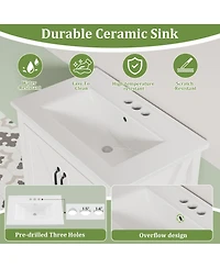 homfan Vanity with Ceramic Sink, Modern Bathroom 2 Doors and 1 Storage Drawer, Freestanding Cabinet Design