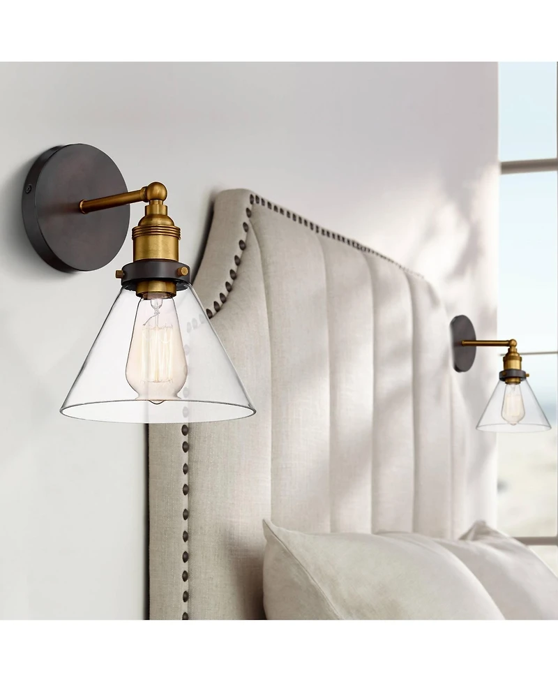 360 Lighting Burke Industrial Modern Wall Light Sconces Set of 2 Hardwire Led Clear Glass for Bedroom Bathroom Home