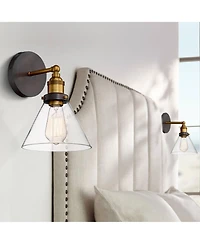 360 Lighting Burke Industrial Modern Wall Light Sconces Set of 2 Hardwire Led Clear Glass for Bedroom Bathroom Home