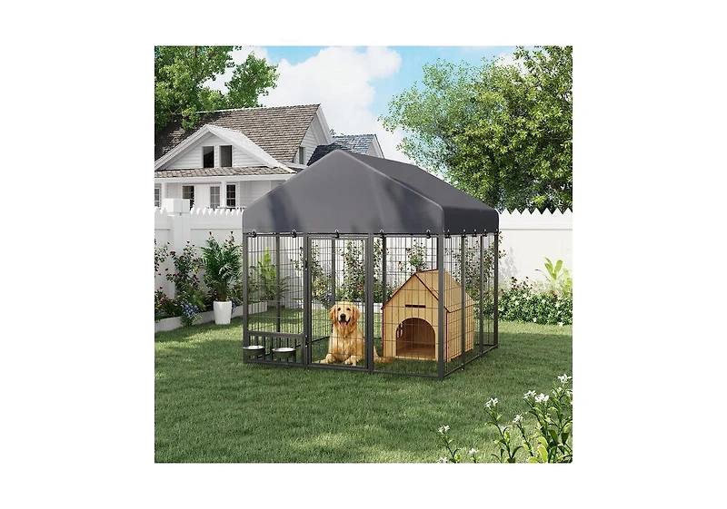 Aecojoy Heavy Duty Outdoor Dog Kennel, 6x6 Steel Chain Link Fence with Roof