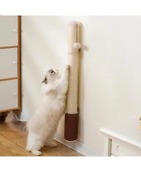 Aronkl Wall Mounted Cat Scratcher 35" Extra-Tall Vertical Sisal Large Cats Space-Saving Hanging Ball Cactus Design