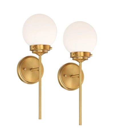 360 Lighting Ayva Modern Wall Light Sconces Set of 2 Shining Brass Hardwire Fixture Glass Globe Shade for Bedroom Bathroom Vanity Reading
