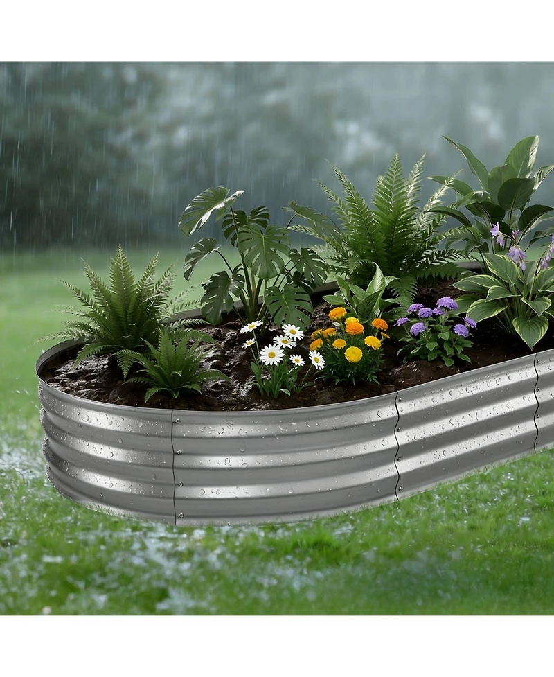 Gouun Oval Galvanized Raised Garden Bed, 8 x 4 x 1 ft Alu-Zinc Planter Box Kit with Bottomless Design
