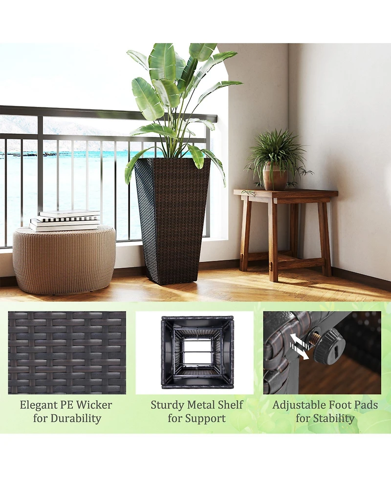 Gouun 30 in Tall Modern Pe Rattan Planter Pots Set of 2 with Metal Shelf and Open Base