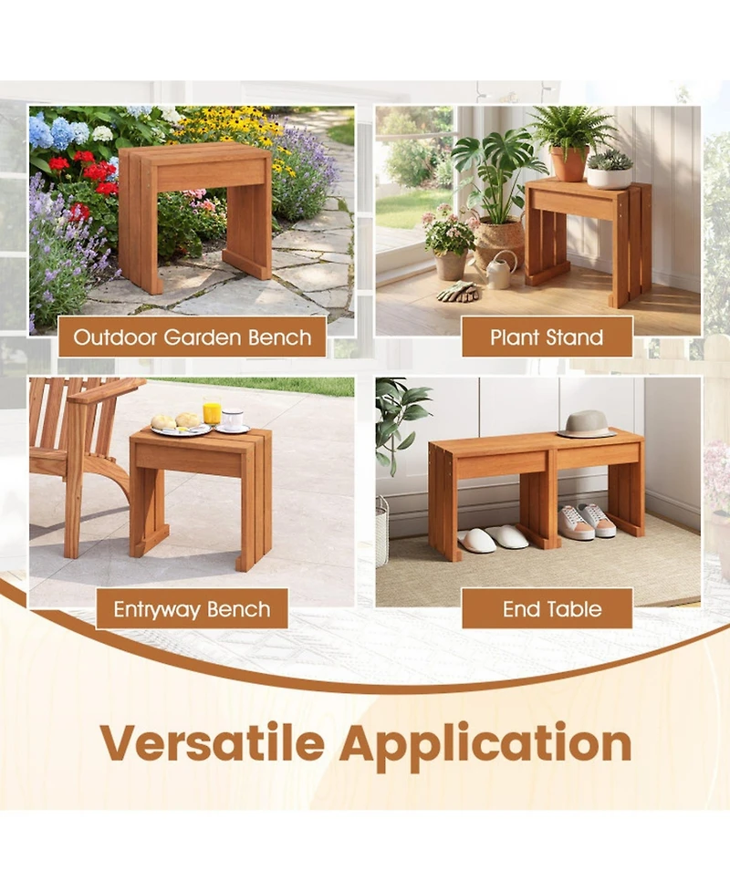 Gouun Single-Person Outdoor Backless Patio Bench with Solid Wood Frame