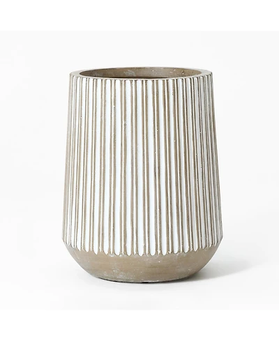 LuxenHome 16.1-Inch Round Brown and White Striped MgO Planter