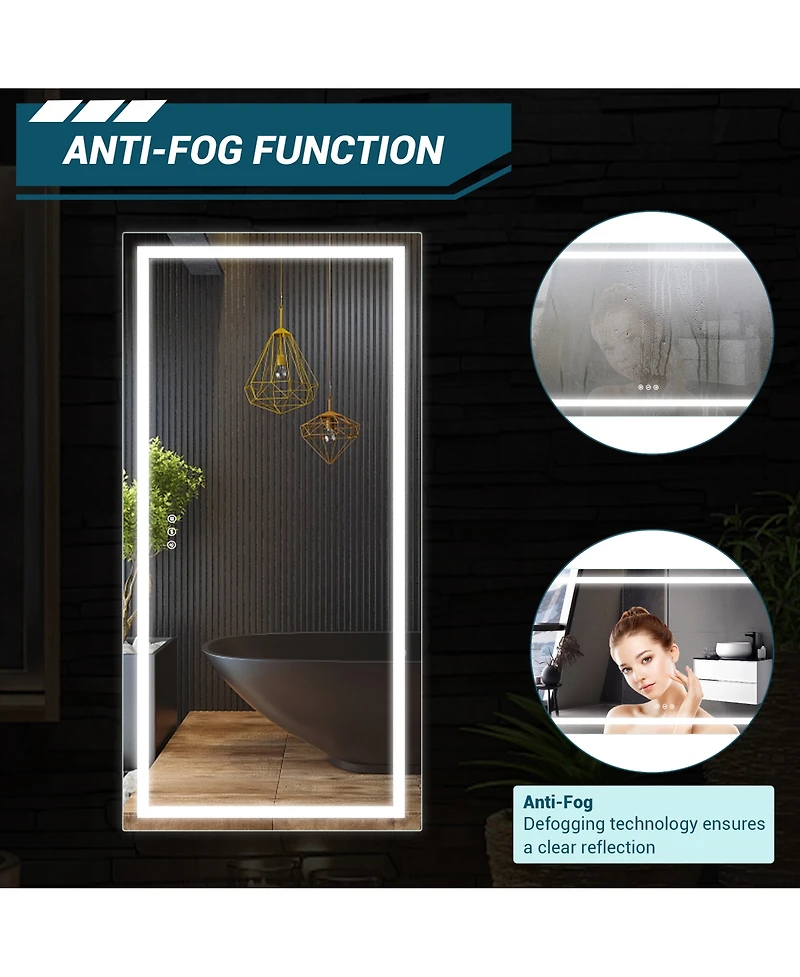 homfan Double Led Backlit Bathroom Mirror - Modern Vanity Wall Mirror with Dimmable Lighting, Anti-Fog, Shatter-Proof Glass, Memory Function