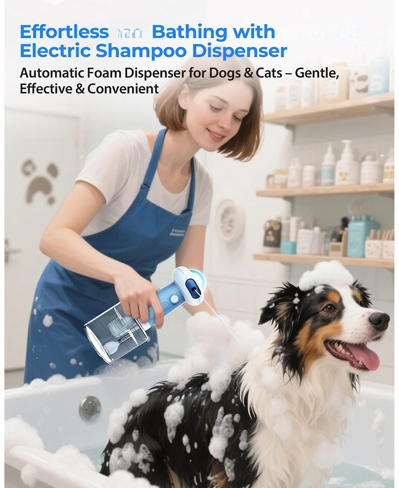 Aronkl Upgrade Waterproof Electric Dog Shower Automatic Soap Dispenser Magnetic Charging Shampoo Frother Bubble Machine Pets