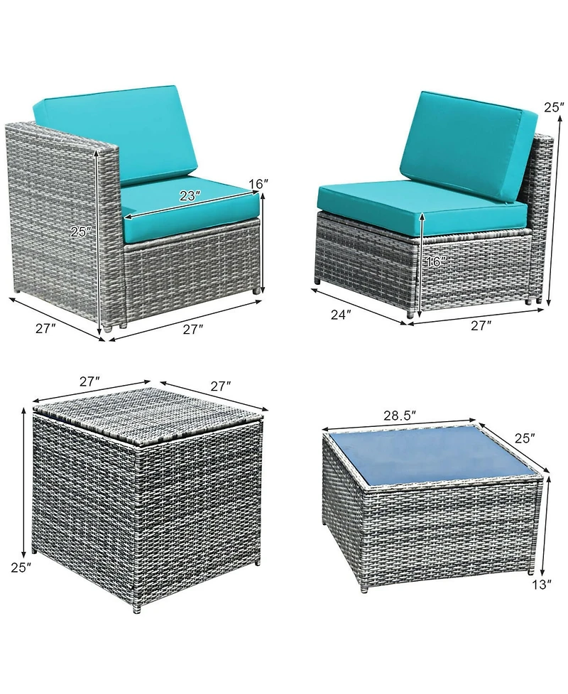 Gymax 8 Piece Rattan Outdoor Patio Sofa Sectional Conversation Furniture Set w/ Cushions and Coffee Table